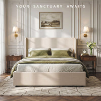 Artiss Queen Upholstered Bed Frame with 3 Storage Drawers Wingback Headboard Heavy Duty Metal Platform Base