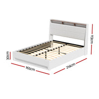 Artiss Bed Frame Gas Lift LED Beds Base Platform White PVC Leather Storage Headboard - Queen