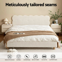 Artiss Queen Bed Frame Cloud Headboard Boucle Fabric Mattress Platform Base White