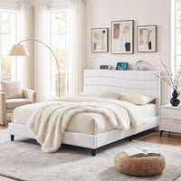 Artiss Queen Bed Frame with Storage Adjustable Headboard Platform Base Linen Fabric Charging Ports