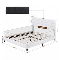 Artiss Queen Bed Frame with Storage Adjustable Headboard Platform Base Linen Fabric Charging Ports