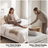 Artiss Queen Bed Frame with Storage Adjustable Headboard Platform Base Linen Fabric Charging Ports