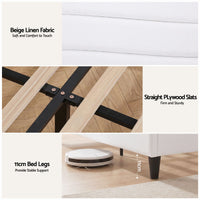 Artiss Queen Bed Frame with Storage Adjustable Headboard Platform Base Linen Fabric Charging Ports