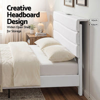 Artiss Queen Bed Frame with Storage Adjustable Headboard Platform Base Linen Fabric Charging Ports