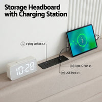 Artiss Queen Bed Frame with Storage Adjustable Headboard Platform Base Linen Fabric Charging Ports