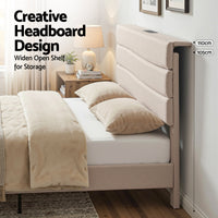 Artiss Queen Bed Frame with Storage Adjustable Headboard Platform Base Linen Fabric Charging Ports