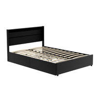 Bed Frame Double Size LED with 4 Drawers Black DUNN