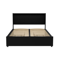 Bed Frame Double Size LED with 4 Drawers Black DUNN