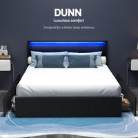 Bed Frame Double Size LED with 4 Drawers Black DUNN