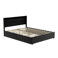 Bed Frame Queen Size LED with 4 Drawers Black DUNN