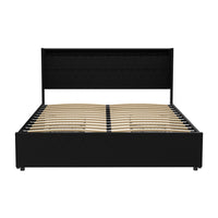 Bed Frame Queen Size LED with 4 Drawers Black DUNN