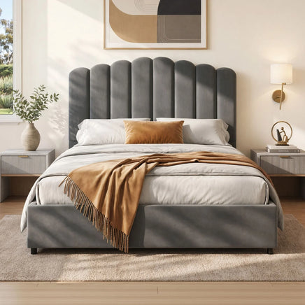 Artiss Bed Frame Double Size Velvet Grey FION