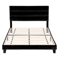 Artiss Double Bed Frame Upholstered Platform Base with Geometric Headboard Black Velvet