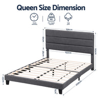 Artiss Queen Bed Frame Upholstered Platform Base with Geometric Headboard Charcoal Grey Linen Wood Slats for Modern Bedroom Furniture Home Decor