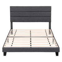 Artiss Queen Bed Frame Upholstered Platform Base with Geometric Headboard Charcoal Grey Linen Wood Slats for Modern Bedroom Furniture Home Decor