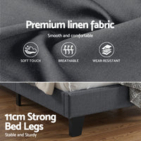 Artiss Queen Bed Frame Upholstered Platform Base with Geometric Headboard Charcoal Grey Linen Wood Slats for Modern Bedroom Furniture Home Decor