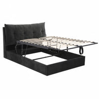 Artiss Queen Bed Frame with Horizontal Gas Lift Storage with LED Light USB Type-C Charging Station Black Velvet