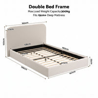 Artiss Double Bed Frame with 100cm Bouclé Headboard, USB-C & Night Lights