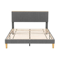 Artiss Double Bed Frame Upholstered Adjustable Headboard Mood Lighting Heavy Duty Grey Velvet