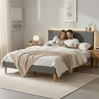 Artiss Double Bed Frame Upholstered Adjustable Headboard Mood Lighting Heavy Duty Grey Velvet