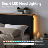 Artiss Queen Bed Frame Upholstered Adjustable Headboard Mood Lighting Heavy Duty Black Velvet