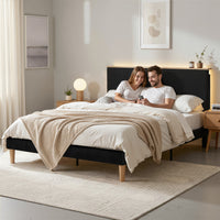 Artiss Queen Bed Frame Upholstered Adjustable Headboard Mood Lighting Heavy Duty Black Velvet