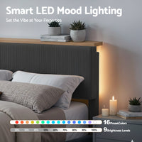 Artiss Queen Bed Frame Upholstered Adjustable Headboard Mood Lighting Heavy Duty Grey Velvet