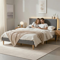 Artiss Queen Bed Frame Upholstered Adjustable Headboard Mood Lighting Heavy Duty Grey Velvet
