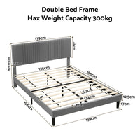 Artiss Double Bed Frame with Adjustable Headboard, Grey, 300kg Capacity
