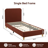Artiss Single Bed Frame with Headboard, Faux Linen Fabric Brown
