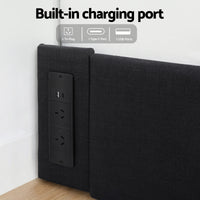 Artiss Queen Bed Frame with Storage Drawers RGB Lights Charging Station Upholstered Fabric