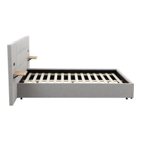 Artiss King Bed Frame with Wide Headboard, Floating Shelves and USB Grey