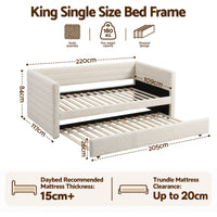 Artiss King Single Daybed with Trundle, Boucle Upholstered Bed Frame Guest Bed