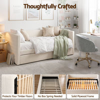 Artiss Single Daybed with Trundle, Boucle Upholstered Bed Frame Guest Bed