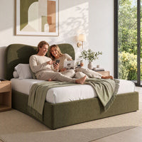 Artiss Queen Bed Frame with Storage Drawer, Chenille Curved Headboard