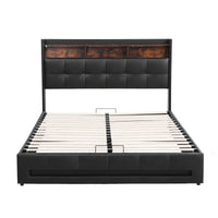 Artiss Double Bed Frame with Gas Lift Storage LED Lights Charging Station Headboard with Open Shelf