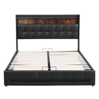 Artiss Queen Bed Frame with Gas Lift Storage LED Lights Charging Station Headboard with Open Shelf