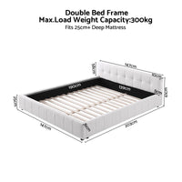 Artiss Double Bed Frame with Charging, LED Lights & Tufted Headboard