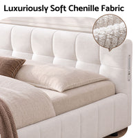 Artiss King Bed Frame with Charging, LED Lights & Tufted Headboard