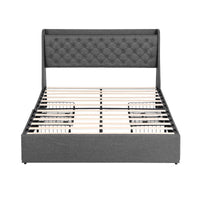 Artiss Queen Bed Frame with 4 Storage Drawers and Charging Station Tufted Wingback Headboard 300kg Loads Charcoal Grey