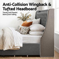 Artiss Queen Bed Frame with 4 Storage Drawers and Charging Station Tufted Wingback Headboard 300kg Loads Charcoal Grey