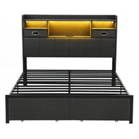 Artiss Queen Bed Frame with Storage Drawers & Headboard, 2 Drawer, USB, LED