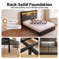 Artiss Queen Bed Frame with Storage Drawers & Headboard, 2 Drawer, USB, LED