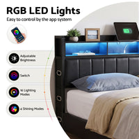 Artiss Double Bed Frame with Storage Headboard, 2 Drawers, Charging Station LED Light