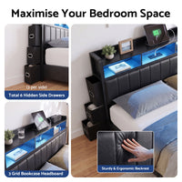 Artiss King Bed Frame with Storage Headboard, 2 Drawers, Charging Station & LED Light