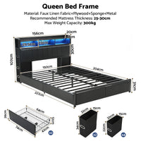 Artiss Queen Bed Frame with Storage Headboard, 2 Drawers, Charging Station& LED Light