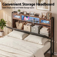 Artiss Double Bed Frame with LED Lights Storage Headboard 2 USB 2 AC Outlets Charging Station