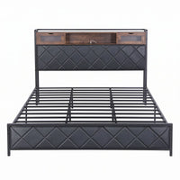Artiss King Bed Frame with LED Lights and Storage Headboard Charging Station