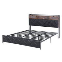 Artiss King Bed Frame with LED Lights and Storage Headboard Charging Station