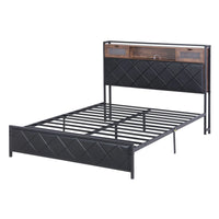Artiss Queen Bed Frame with LED Lights and Storage Headboard Charging Station